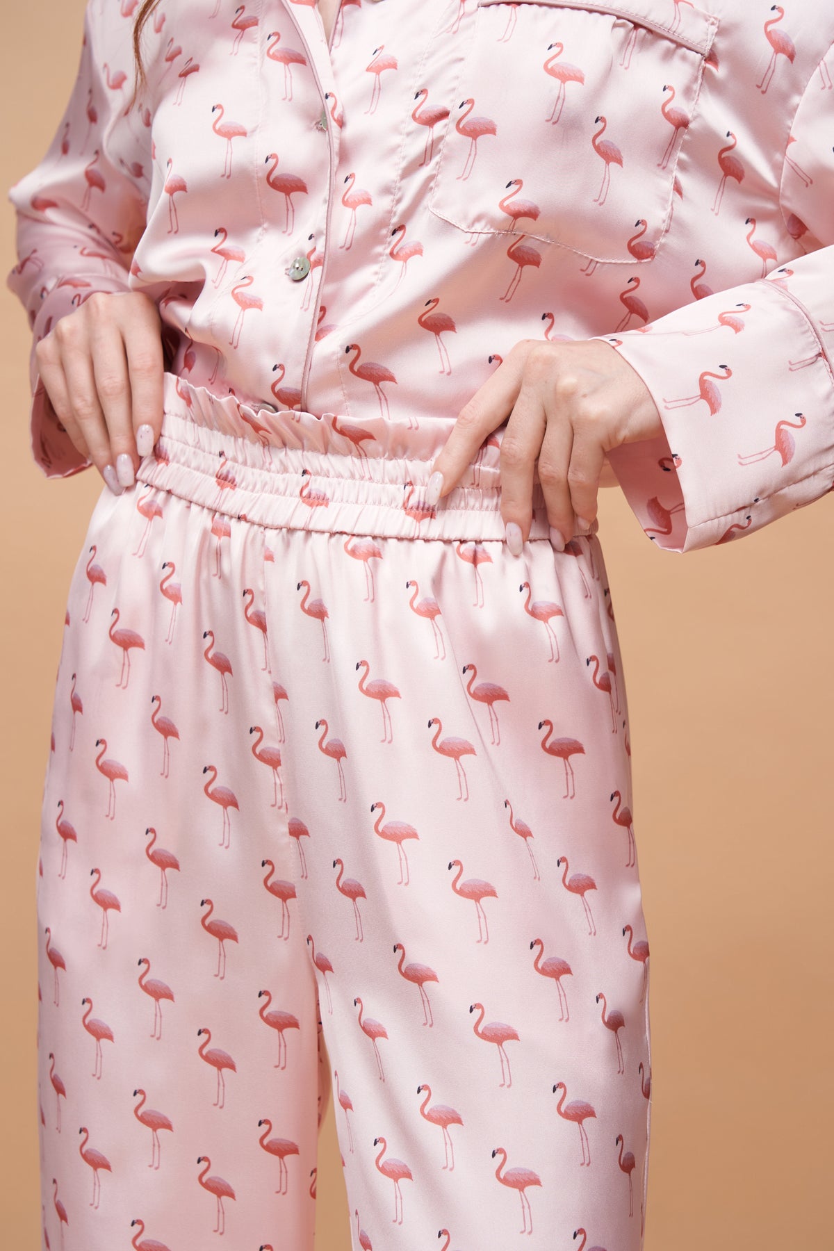 Довгий піжамний комплект Dreaming in the Wild — Blush Flamingo