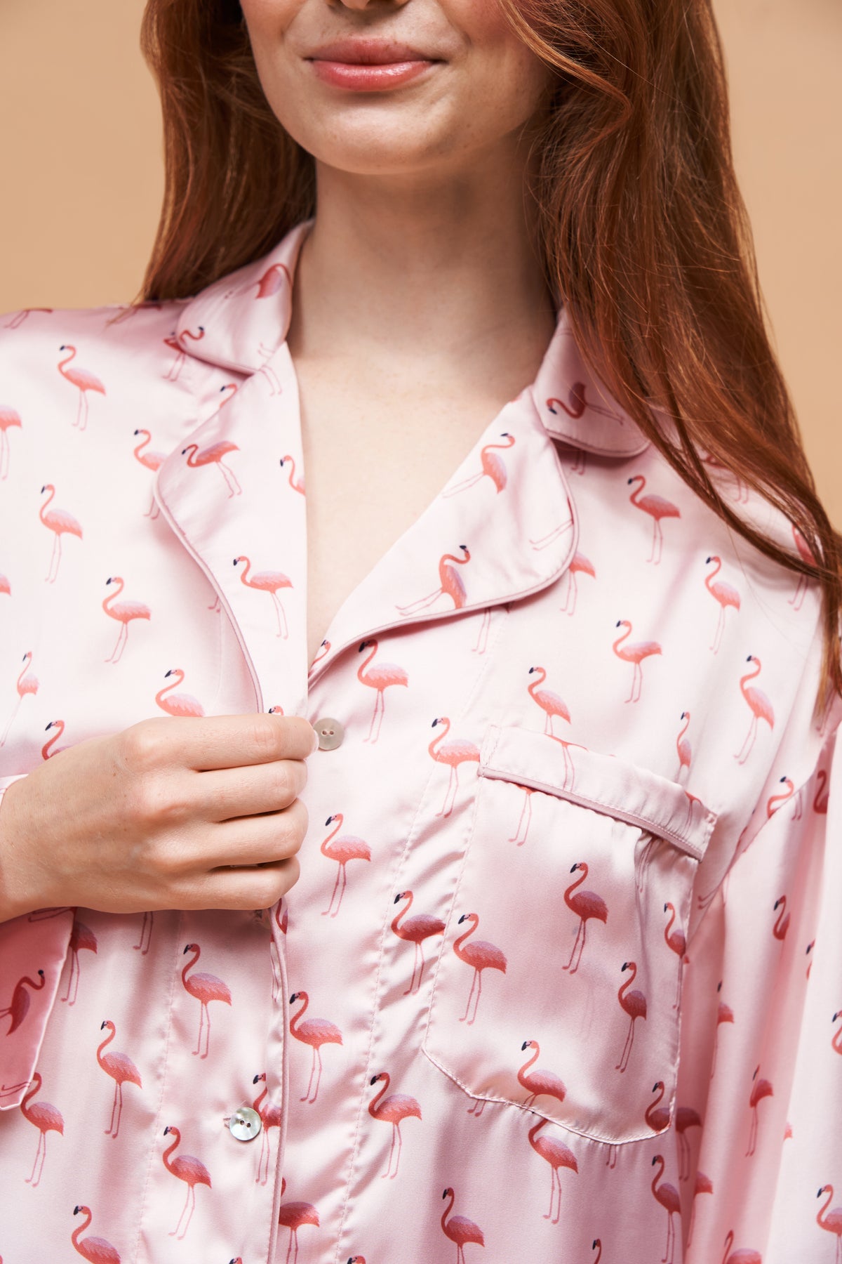 Довгий піжамний комплект Dreaming in the Wild — Blush Flamingo